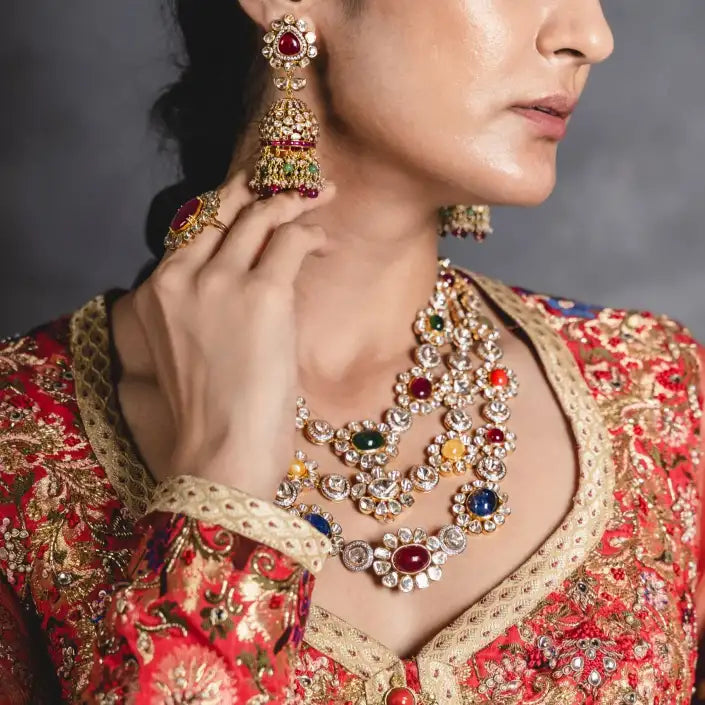Red attire Kundan set